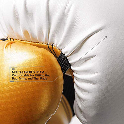 Revgear Pinnacle Boxing Glove | Entry Level | Comfortable & Stylish - color: White/Gold, size: 12OZ