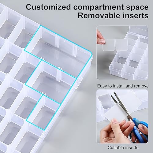 1 Pack 36 Grids Clear Plastic Organizer Box with Adjustable Dividers, Small Craft Organizers and Storage, Compartment Container for Bead, Nail, Jewelry, Art, DIY Crafts, Fishing Tackle, Small Items