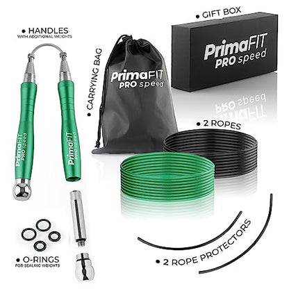 PrimaFIT Pro Speed Jump Rope for Adults, Weighted Skipping Rope for Boxing - color: Green