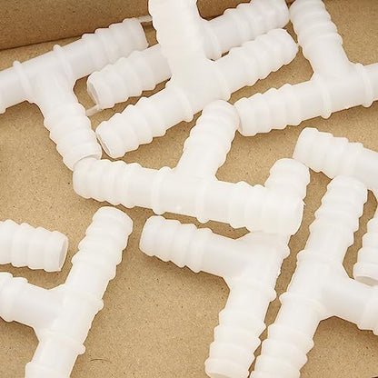 10pcs Plastic Hose Barb 3/8" Barbed T Shaped Tee Type 3 Way Pipe Fittings Tube Adapter Connector (White)