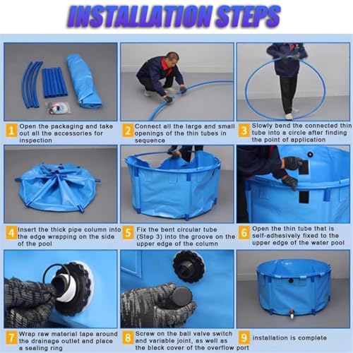 Aquarium Pool with Drain Valve,Aquaculture Water Tank Cistern Steel Frame Multifunction PVC Canvas Temporary Fish Pond，Round Frame Swimming Pool Canvas Fish Pond 1.8x1m, PVC Temporary Holdin - size: 1.8x1m