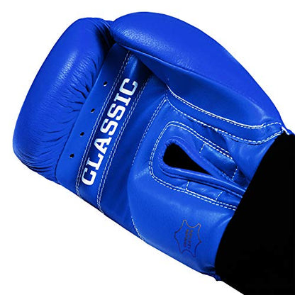 Title Classic Leather Elastic Training Gloves 2.0 - color: Blue, size: 16 oz