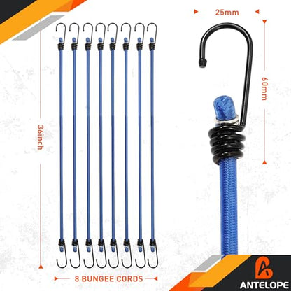 A ANTELOPE 8PK 36" Bungee Cords Premium Heavy Duty Rubber with Hooks (Blue) - style: 36" x 8pcs
