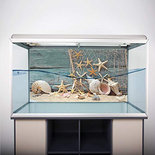 Dioche 3D Effect Fish Poster, Adhesive Seashell Starfish Poster for Fish Decoration, Aquarium Background Fish Decorations Pictures (122 * 46cm)