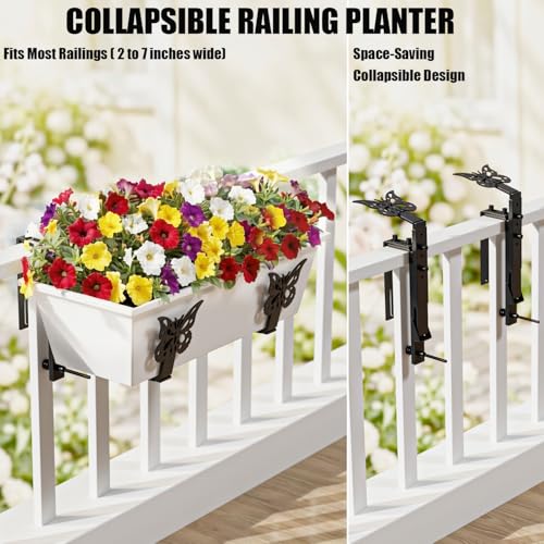Window Box Brackets, Adjustable Planter Box Brackets, Heavy Duty Flower Railing Planter Bracket for Balcony, with Enhanced Bottom Support, Perfect for Deck, Fence and Garden - Black (6 Pack) - color: 6 Pcs - Black