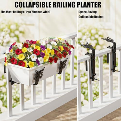 Window Box Brackets, Adjustable Planter Box Brackets, Heavy Duty Flower Railing Planter Bracket for Balcony, with Enhanced Bottom Support, Perfect for Deck, Fence and Garden - Black (2 Pack) - color: 2 Pcs - Black