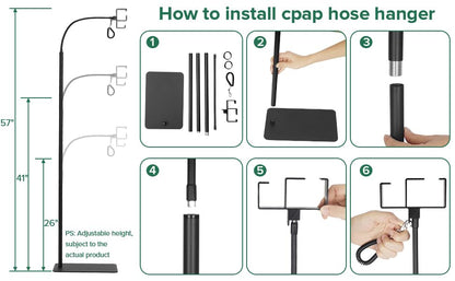 CPAP Hose Holder for Bedside - All-Metal Stand with Aluminum Hook | NoWall Drilling | Fits ResMed/Philips/AirSense Tubing | Helps Keep Hose Clean &Tangle-Free