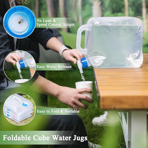 Collapsible Water Container with Spigot & Hook, BPA Free Water Jug, Foldable Carrier Bucket, Water Storage Container for Camping Hiking Survival Kit, 2-Pack (10L/2.6 Gallon)