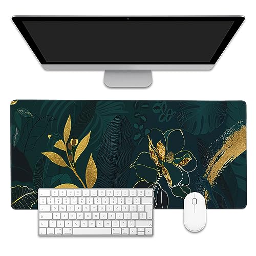 Luxury Green Summer Desk Mat,Large Gaming Mouse Pad,Non-Slip Rubber Base Desk Pad with Stitched Edges for Desk Office Home Decor 35.4X15.7 Inch - color: Luxury Green Summer