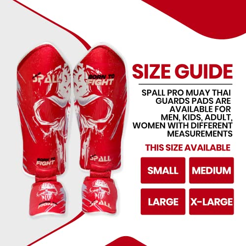 Spall Pro US Muay Thai Guards Shin Guards for Kickboxing Martial Arts BJJ Boxing Sparring with MMA Foot Protector - Born to Fight Red (Small/Medium)