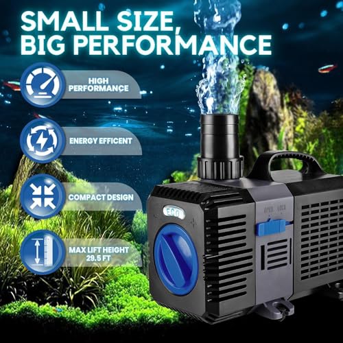Flexzion Submersible Aquarium Water Pump 1200GPH - High FQ Ultra-Quiet Adjustable Flow Fish Pond Pump for Fresh & Saltwater Tanks, Hydroponics & Outdoor Fountains with Nozzle Set - size: 1200GPH