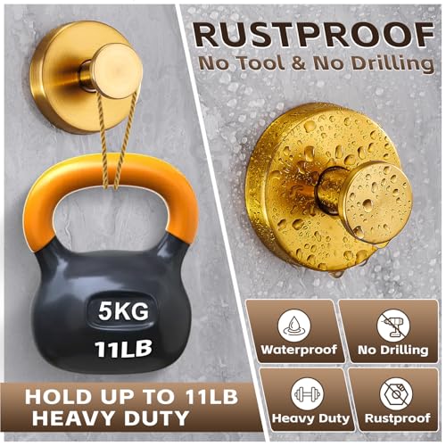 Suction Cup Hooks for Shower,Stainless Steel Towel Hooks No Drill - color: Brushed Gold