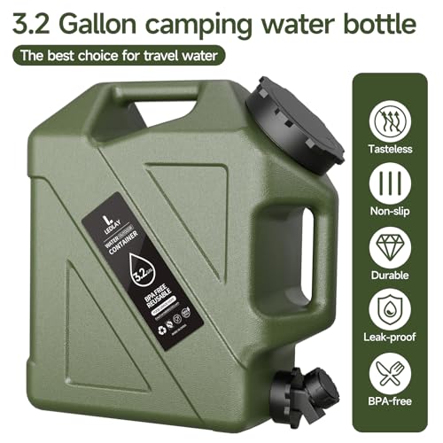 3.2GAL Camping Water Jug, Portable Water Storage Container with Spigot, Leak-Proof Lid & Dual Handles, Outdoor Water Tank for Camping, RV, Emergency Preparedness