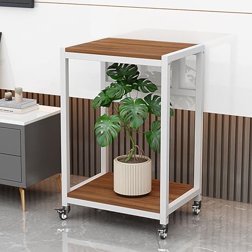 Rolling Breeder Tank Stands,Double Layered Solid Wood Fish Tank Stand,Carbon Steel Frame Structure,Small Reptile Breeder Turtle Tank Terrarium Rack Table for Home Office(White/Brown,40x40cm/16x16in) - color: White/Brown, size: 40x40cm/16x16in