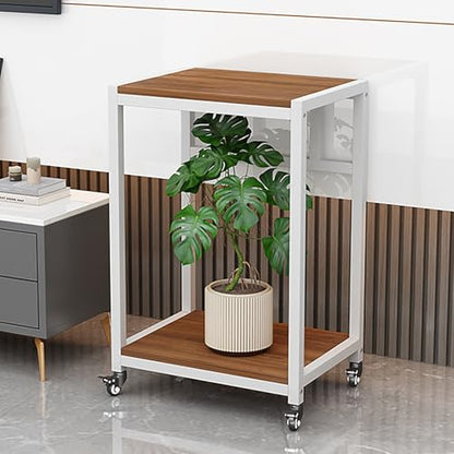 Rolling Breeder Tank Stands,Double Layered Solid Wood Fish Tank Stand,Carbon Steel Frame Structure,Small Reptile Breeder Turtle Tank Terrarium Rack Table for Home Office(White/Brown,40x40cm/16x16in) - color: White/Brown, size: 40x40cm/16x16in