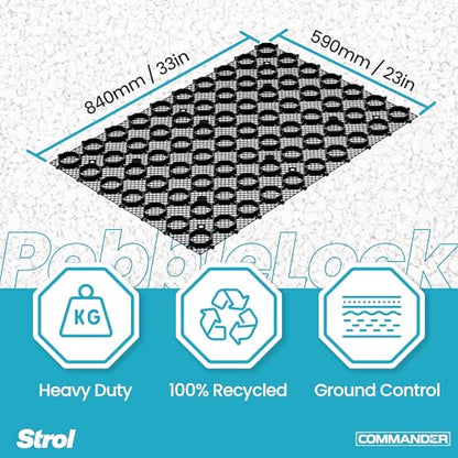 Strol PebbleLock Interlocking Permeable Paver Grid - Heavy-Duty Plastic Gravel Stabilizer Panels for Driveways, Parking Pads, Outdoor Flooring, Landscape Edging, Mud Control - 12-Pack (64 sq ft)