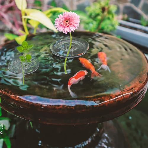 10 PCS Creative Mini Floating Aquarium Plant Holder, Clear Round Floating Floral Arrangement Holder, Simple Style Aquatic Plants Display Stand Mini Vase for Fish Tank Small Single Flower Water Plants