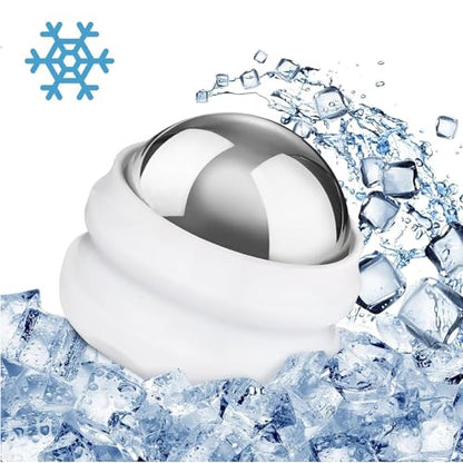 Cold Massage Roller Ball, Stainless Steel Massage Ball for Cold & Heat Therapy Relief, Ice Ball Roller for Muscles Deep Tissue, Free Rolling Removable Gel Ball for Pain Relief - color: White