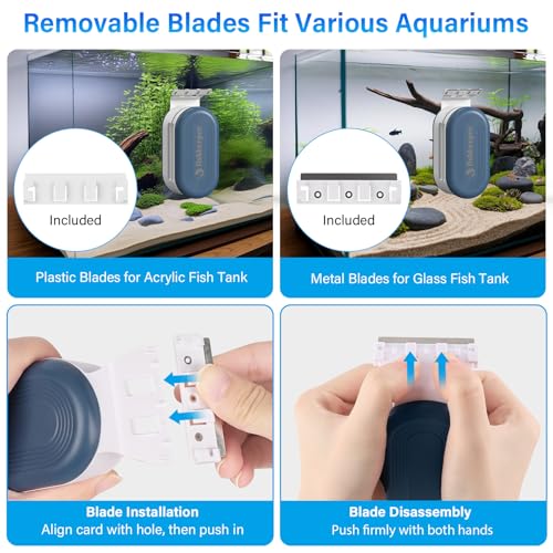 fishkeeper Magnetic Aquarium Glass Cleaner, Fish Tank Algae Scraper Cleaner Tools with 2 Detachable Blades Scraper, Double Side Floating Scrubber Brush, for 0.2-0.7 Inch Thick fish Tank (L)