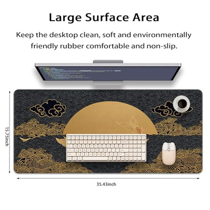 Waterproof Large Gaming Mouse Pad 31.5x15.7 Inch, XXL Mousepad with Non-Slip Rubber Base & Stitched Edges, Extended Desk Mat for Computer/Laptop/Office,Japanese Koi Fish