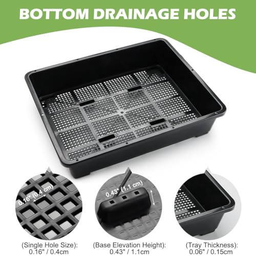 RooTrimmer 5 Pack Soil Blocking Trays(14"x12"x3"), Plastic Flat Plant Tray for Holding or Collecting Drainage Water, Elevated Microgreen Seed Starter Tray for Seed Germination (Black) - size: 14.76" L x 12.01" W x 3.27" H