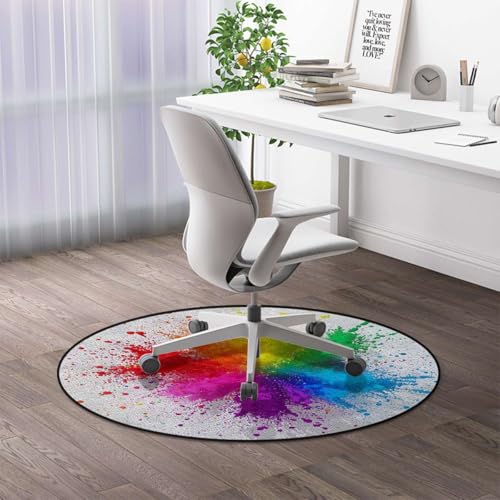 Abstract Art Round Carpet Chair Mat for Hardwood Floors, Powder Explosion Multi-Purpose Office & Gaming Chair Protector, Soft Floor Mat for Living Room & Study, Rainbow Colors Diameter 39.4 in - color: Abstract Art_1085, size: Diameter 39.4 in