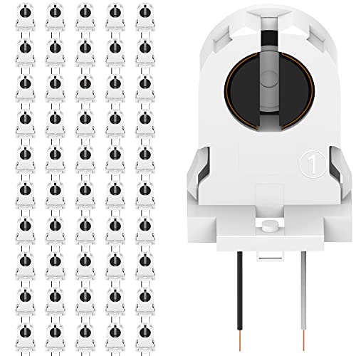 JACKYLED Screw Type T8 Lamp Holder with Wires 50-Pack UL Non-shunted Tombstone Light Socket for LED Fluorescent Tube Replacements - style: T8 Lamp Holder With wire-50 Pack