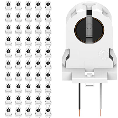 JACKYLED Screw Type T8 Lamp Holder with Wires 50-Pack UL Non-shunted Tombstone Light Socket for LED Fluorescent Tube Replacements - style: T8 Lamp Holder With wire-50 Pack