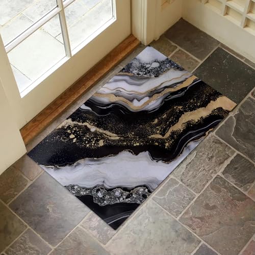 Black and Gold Marble Indoor Door Mat for Entryway, 17x29.5 Inch, Abstract Marble Floor Doormat for Home Decor, Non-Slip Rug Mat for Living Room, Kitchen, Bedroom, Gifts for Modern Lovers - color: Color66
