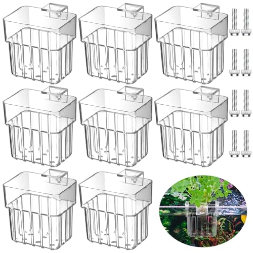 8 Pcs Clear Acrylic Aquarium Plant Holder with Hooks Top Aquarium Plant Hanging Fish Tank Cup Pots Aquascape Decoration for Aquaponic Cultivation Water Feature Decoration