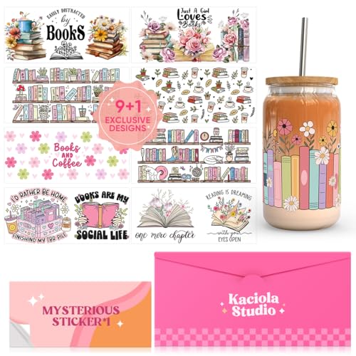 10 Sheets UV DTF Cup Wraps for 16 oz- Booklover Theme UV DTF Stickers, 1 Sheet Mysterious Pattern Transfer, Rub on Transfers Stickers for 16 oz Libbey Glasses Crafting - style: Book