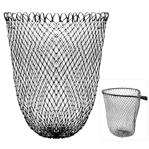 Fishing Net Fish Landing Net Foldable Fishing Replacement Net for Freshwater Saltwater Fishing Net Replacement Netting Green/Black 2 Colors Handle/Frame Not Included - color: Black, size: 15.75" dia-19.68" depth(49.45" Circumference)