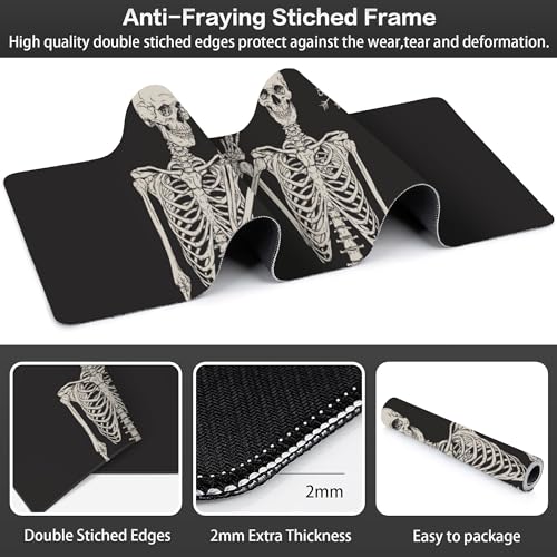 Human Skeletons Best Friends Desk Mat,Large Gothic Human Skeleton Gaming Keyboard Mouse Pad,Non-Slip Rubber Base Desk Pad Thick Stitched Edges Waterproof Mousepad Mouse Mat 31.5"x11.8" - color: Human Skeletons Best Friends