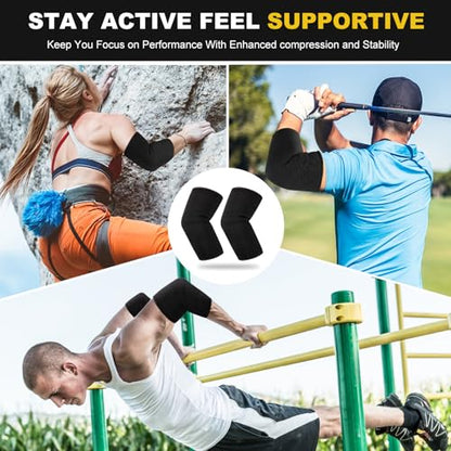 Elbow Compression Sleeves, Elbow Brace Support for Men & Women - color: Black 1 Pair