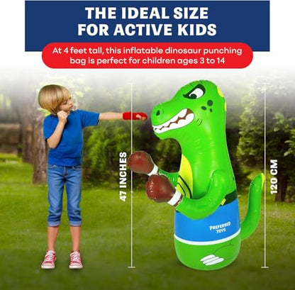 Preferred Toys 47" Inflatable Dinosaur Punching Bag for Kids - Durable Blow Up Kids Punching Bag with Bounce Back Base - Inflatable Indoor Outdoor Active Toddler Bop Play Toy - color: Green (2-Pack)