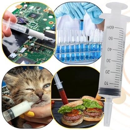 60ml Syringes Without Needle, 4 Pack Plastic Syringe with Cap for Pet Feeding, Scientific Labs, Glue, Oil & Precise Liquid Measurement - size: 60ml