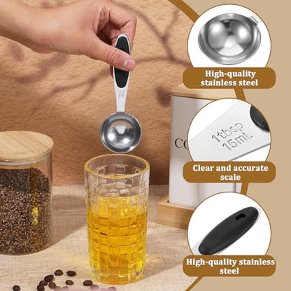 2 Pcs 1 Tbsp (3tsp, 15ml, 1/2oz) Single Measuring Spoons, Stainless Steel with Black Silicone Grip Long Handle Measuring Scoop for Coffee Pet Food Grains Protein Spices Dry Goods - color: Black