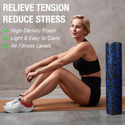High-Density Round Foam Roller for Muscle Soreness Recovery, Exercise, Massage - 18", 24", 36" Blue Fleck (24 Inch) - size: 24 Inch