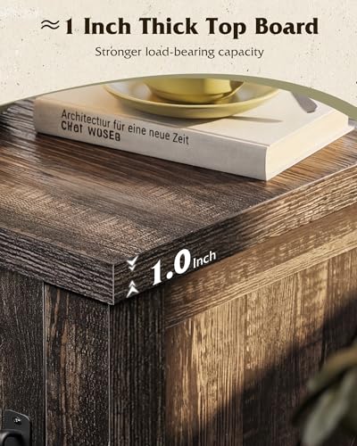WLIVE Farmhouse Nightstand with Charging Station, End Table with Barn Door and Adjustable Storage Shelf, Rustic Wood Night Stand, 18" Modern Bedside Table for Bedroom, Dark Rustic Oak - color: Dark Rustic Oak