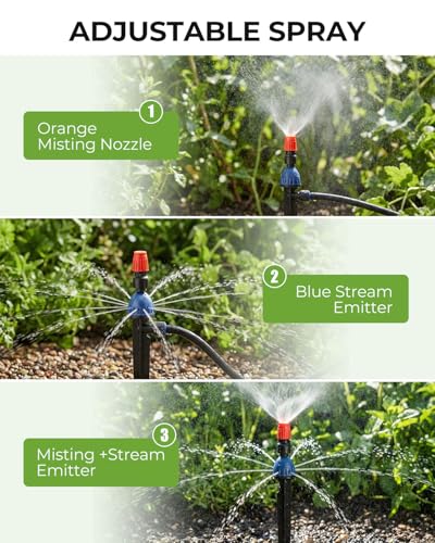 MYMULIKE Drip Irrigation System, 1/2" Main Pipe & 1/4" Branch Pipe, Adjustable Drip Emitters, Automatic Irrigation Kit Garden Watering System for Flower Bed, Raised Beds, Lawn, Greenhouses - size: 75FT