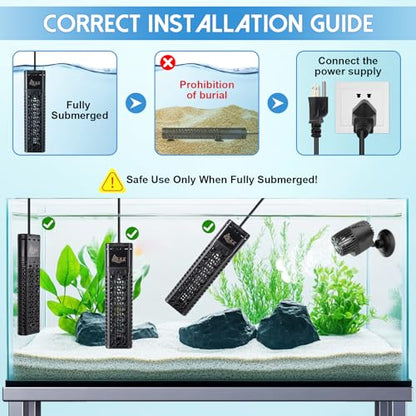 AQQA 500W Aquarium Heater for 53-80 Gallon, Dual Quartz Submersible Fish Tank Heater with Digital Controller, 59-93°F Adjustable Temp, Dry Burn & Overheat Protection – for Freshwater & Saltwater - size: 500W for 53 to 80 Gallon
