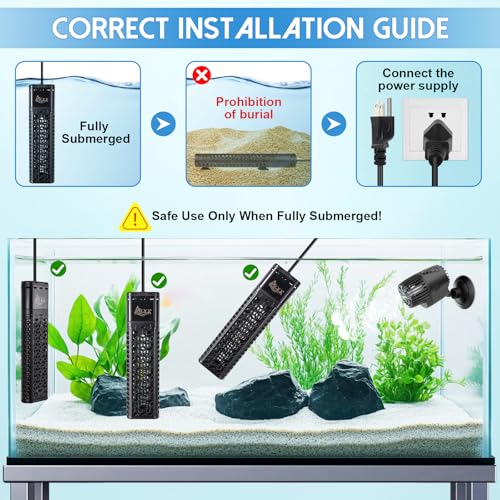 AQQA 1200W Aquarium Heater for 172-227 Gallon, Dual Quartz Submersible Fish Tank Heater with Digital Controller, 59-93°F Adjustable Temp, Dry Burn & Overheat Protection – for Freshwater & Saltwater - size: 1200W for 172 to 227 gallon