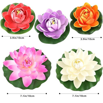 14pcs 11in & 6in Artificial Flowers Floating Foam Lotus Flower with Fake Lily Pads, Artificial Lily Pads for Pond for Pool Garden Fish Pond Aquarium Pool Wedding Decor