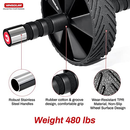 Vinsguir Ab Roller Wheel Kit- Ab workout equipment with Resistance Bands & Knee Mat，Exercise Roller for Core Strength Training & Home Gym Fitness, Abdominal Carver Machine for Men & Women