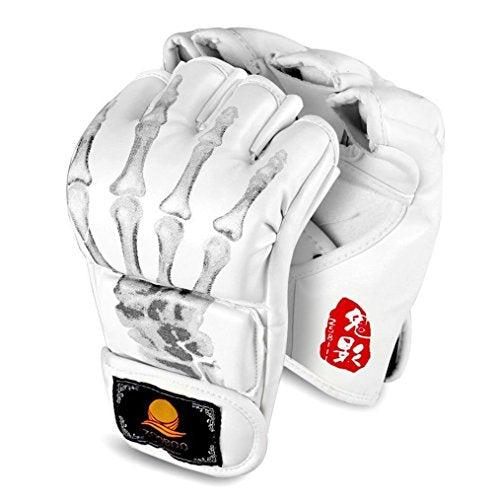 ZooBoo MMA Gloves, Half-Finger Boxing Fight Gloves MMA Mitts with Adjustable Wrist Band for Sanda Sparring Punching Bag Training - color: White