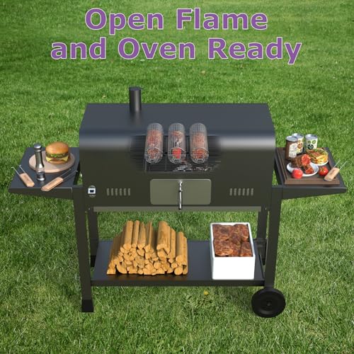 Rolling Grill Basket, Grill Baskets for Outdoor Grill, REMOVABLE HANDLE, Anti-Scorch Stainless Steel BBQ Net Tube for Meat, Shrimp, Vegetables, Grill Accessories, Gifts for Dad, Husband (Round)