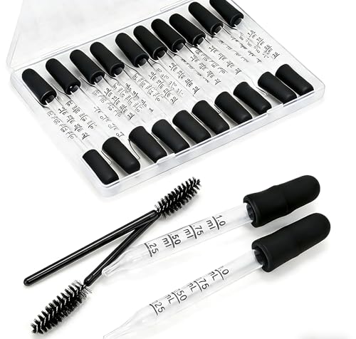 22-Piece Glass Dropper Set with 20 Droppers and 2 Cleaning Tools. 1ML Straight & Bent Tip Droppers for Medicine, Oils and Liquids, Applicable to Lab, Crafts, Ear, Eye Care and Liquid Transfer.
