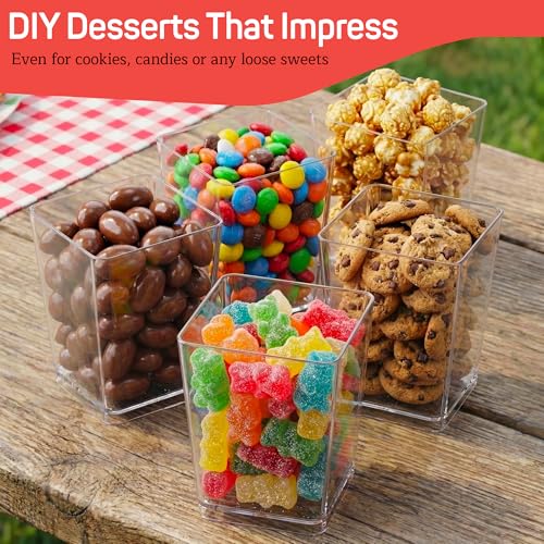Plastic Dessert Cups with Lids and Spoons (50 Pack) – Single-Serve Parfait & Appetizer Cups, Spill-Resistant, Heavy-Duty Design, Ready-to-Use for Parties, Catering & Special Events BPA-Free - size: 50 Pack
