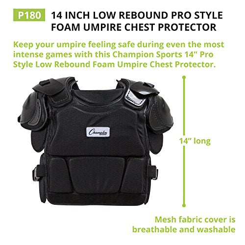 Champion Sports Low Rebound Foam Professional Model Chest Protector - 16" - Black