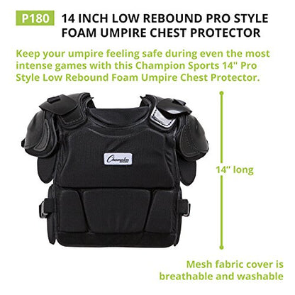 Champion Sports Low Rebound Foam Professional Model Chest Protector - 16" - Black
